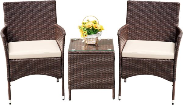 Devoko Patio Porch Furniture Sets 3 Pieces PE Rattan Wicker Chairs